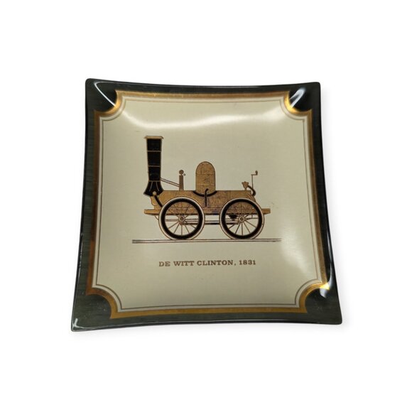 Vintage Houze Art Curved Glass Trays w/ Locomotives Train Railroad 3.5" X 3.5" - Picture 4 of 14